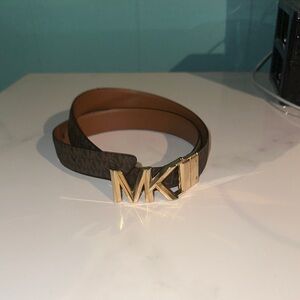 MICHAEL Michael Kors Brown and Gold Belt with MK Buckle